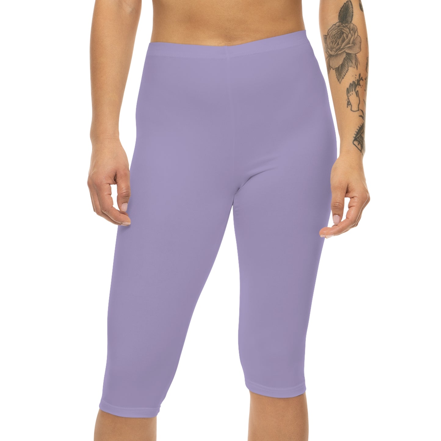 Lilac Mist Color Women's Brushed Suede Poly Span Casual Capri Leggings XS-2XL