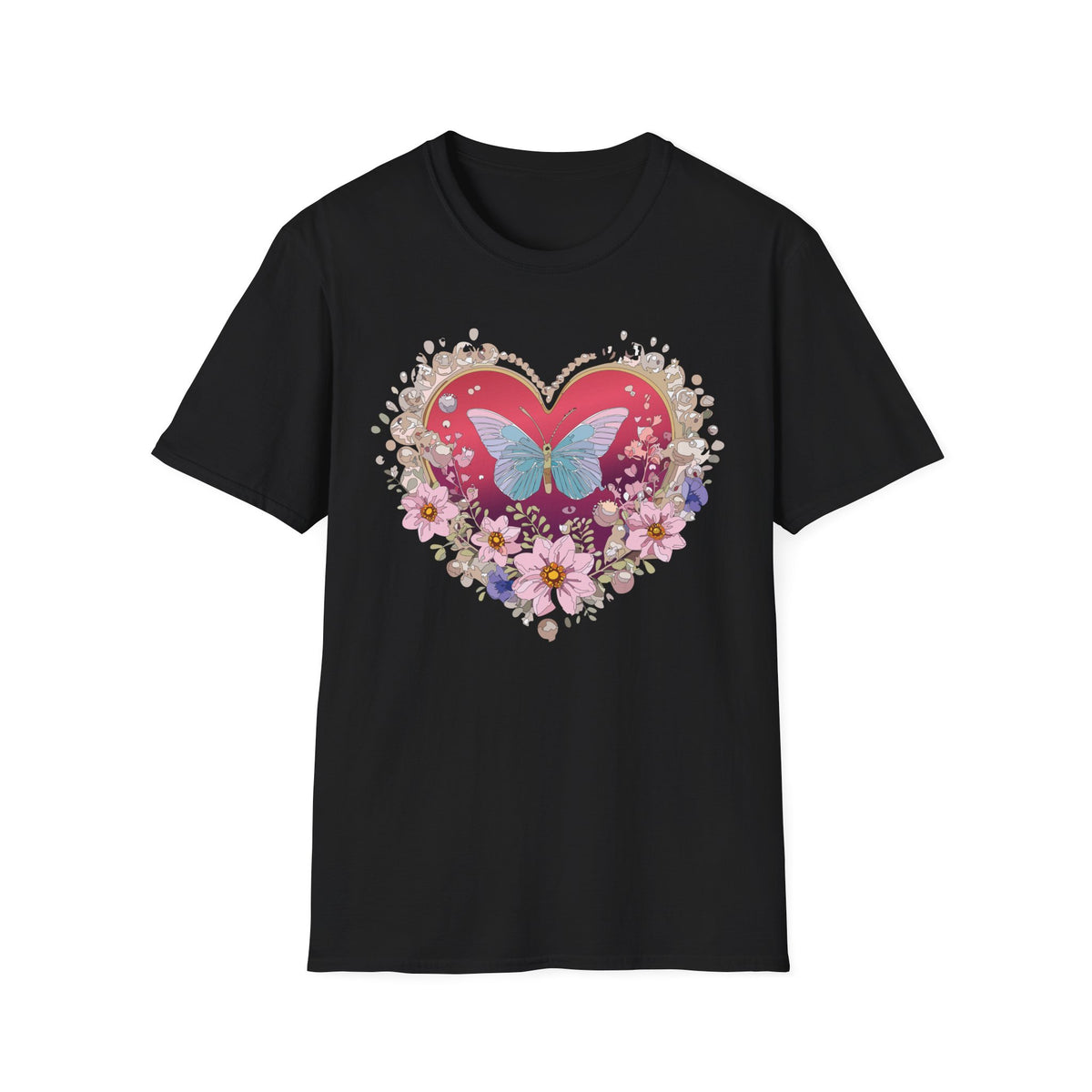 Butterfly Heart Floral Graphic Design Unisex 100 Cotton Gildan T-Shirt