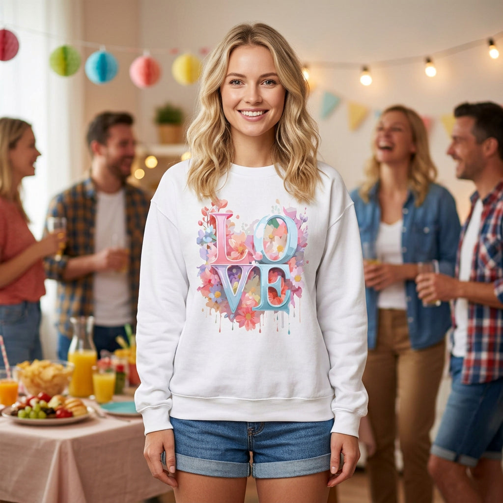 Floral Love Graphic Valentine's Day Sweatshirt Unisex 50/50 Cotton-Poly Sweatshirt w64