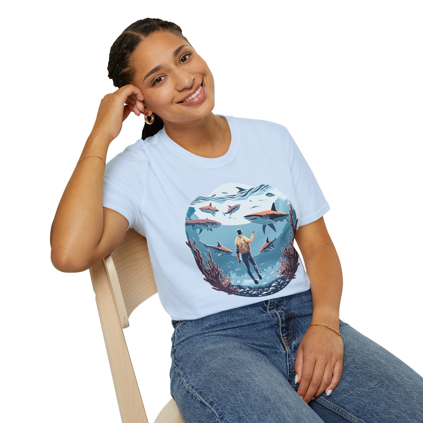 Ocean Theme Unisex Softstyle T Shirt 64000 Cotton Tee With Ocean Art Design Breathable