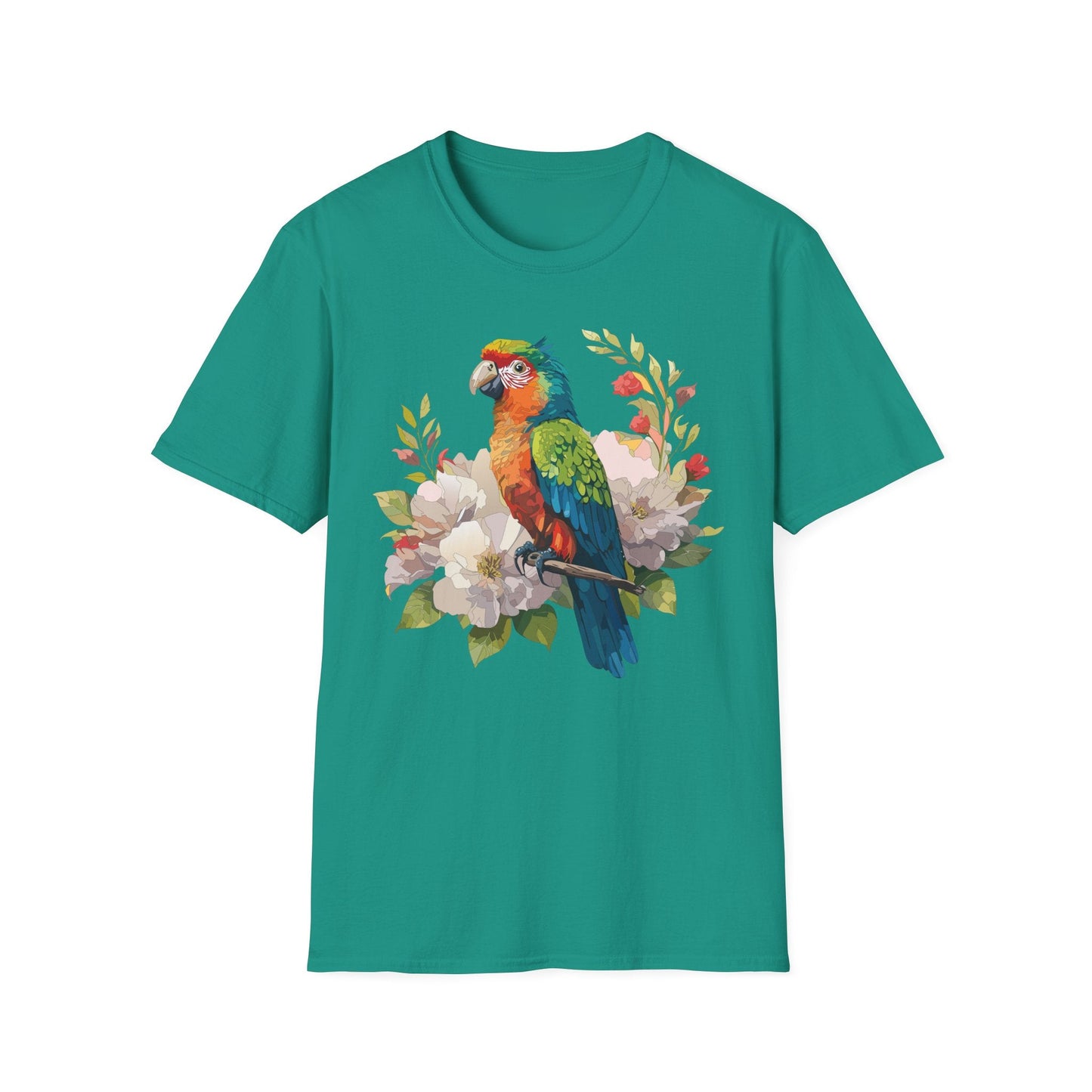 Floral Bird T Shirt Unisex Softstyle Gildan 64000 Graphic Tee With Animal Design
