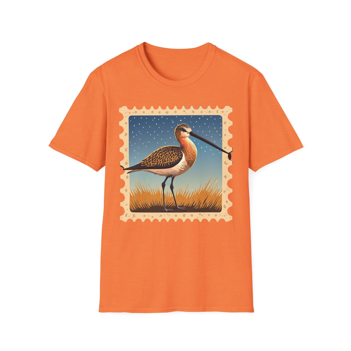 Shorebird Illustration T-Shirt | Vintage Postage Stamp Graphic Tee Unisex 100 Cotton Gildan T-Shirt