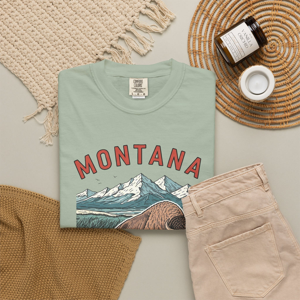 Montana Graphic Unisex Heavyweight Garment-Dyed Travel Tourist Graphic Gift Tee 100 Cotton Comfort Colors T-Shirt