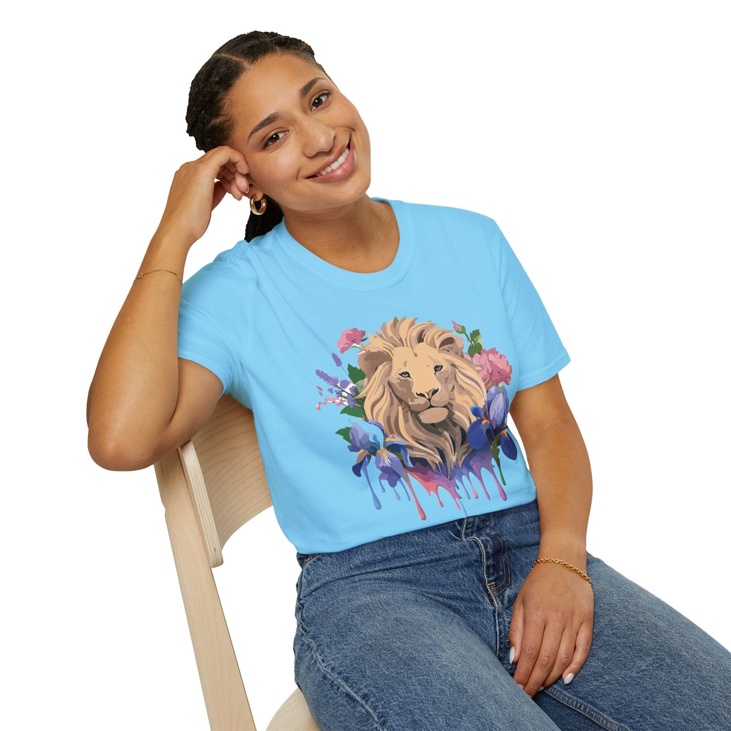 Unisex Softstyle Lion Shirt Floral Lion Tee Animal Print Graphic Tee