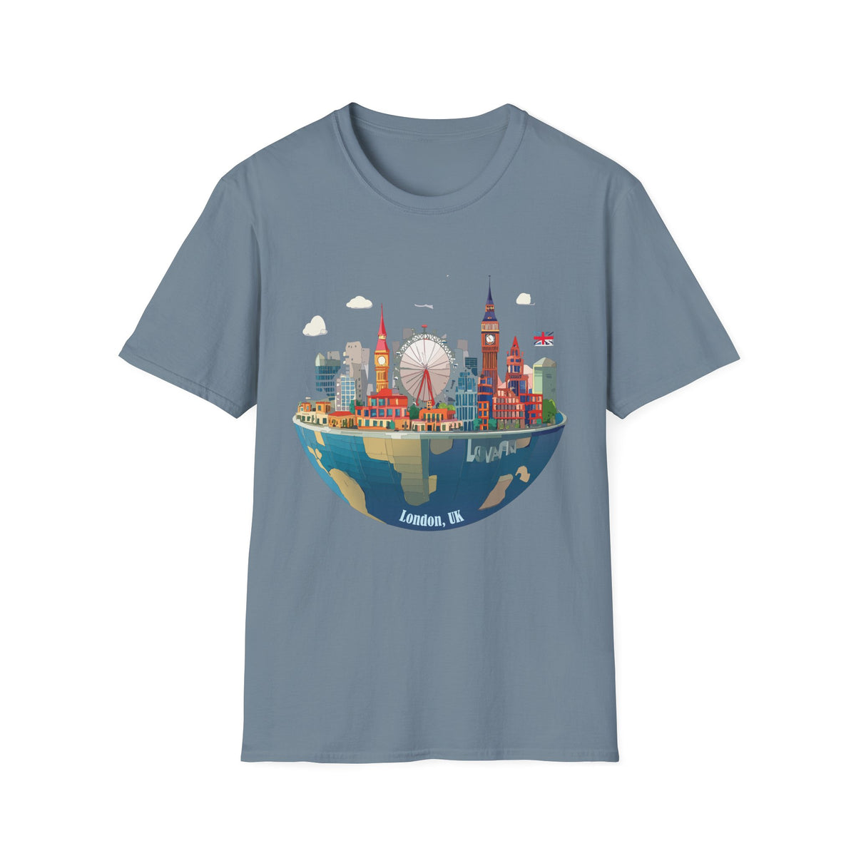 London Skyline Illustration T-Shirt | Big Ben, London Eye, Union Jack