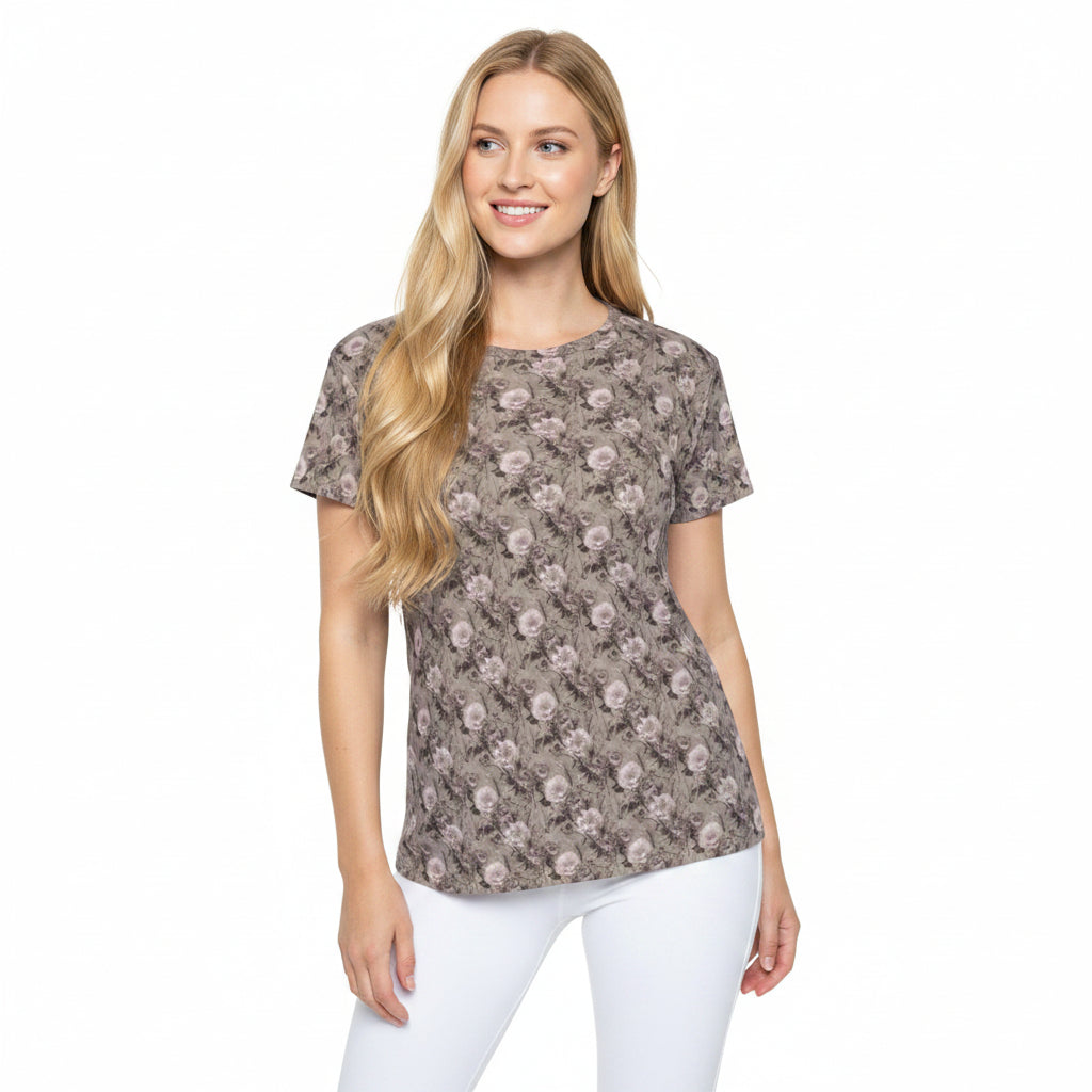 Women Poly T-Shirt with Floral Print