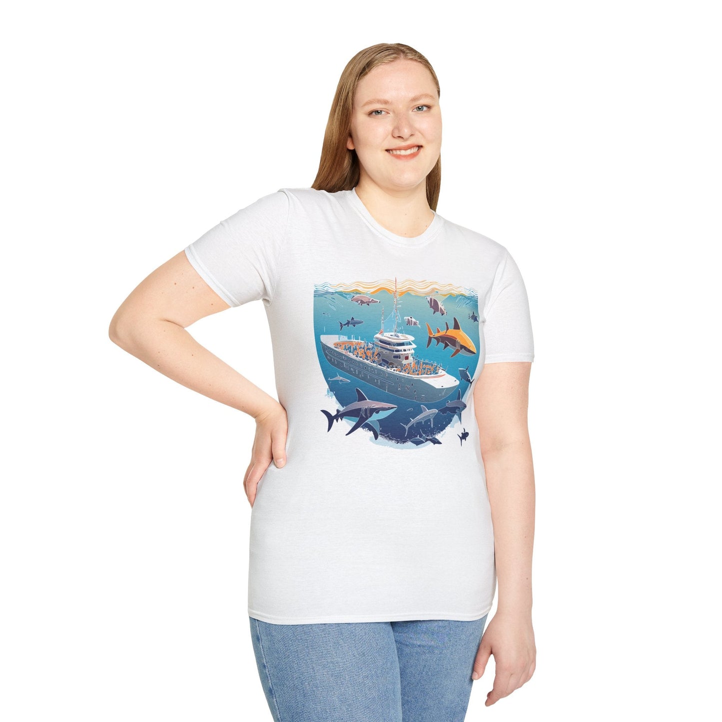 Ocean Tee Shirt Unisex Softstyle Short Sleeve With Ocean Art Design 100 Percent Ring Spun Cotton