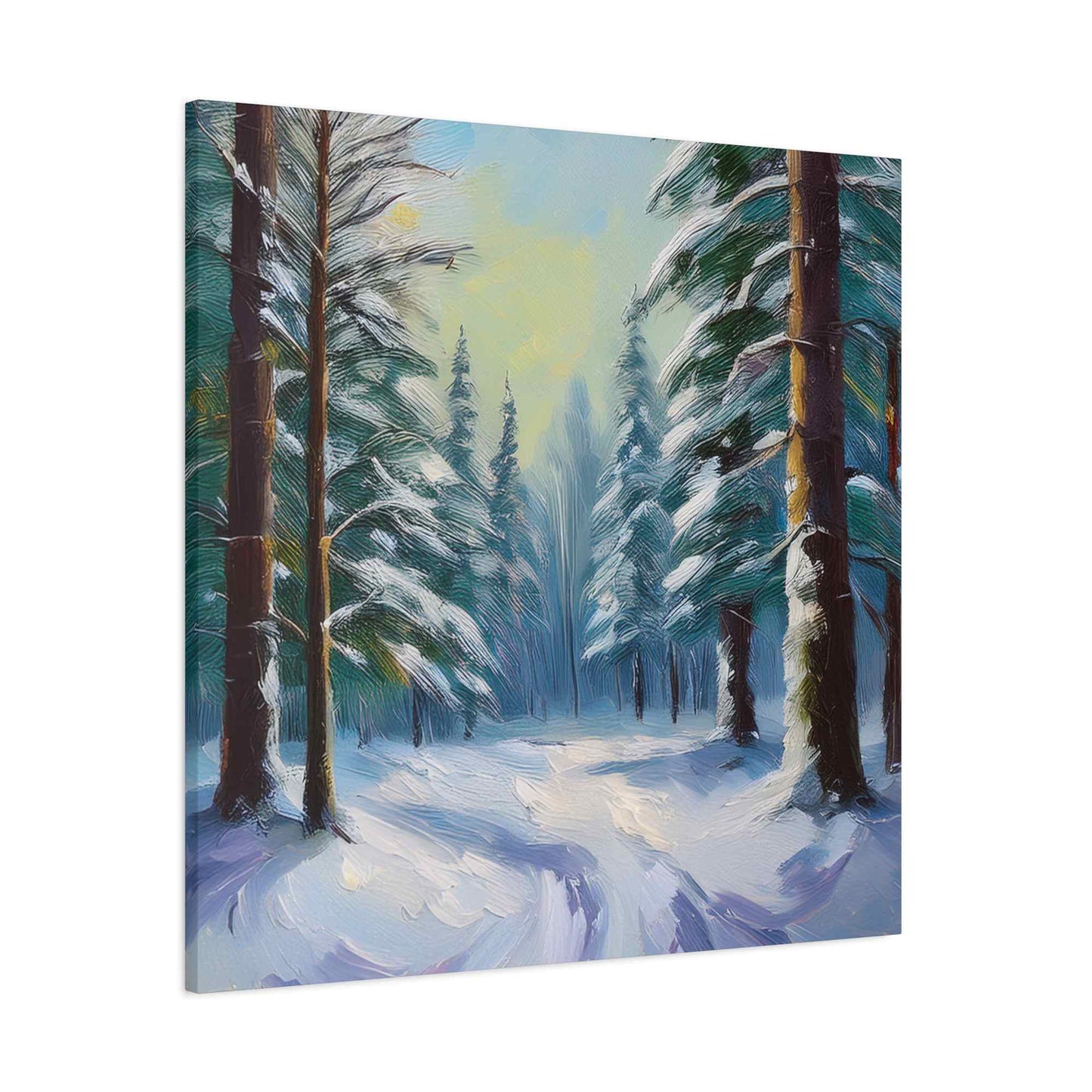Snow Forest Print Canvas, Oil Paint Print 20x20, 24x24, 30x30, 32x32, 36x36 Art Design Print Pine-Wood Inner Frame MC-77