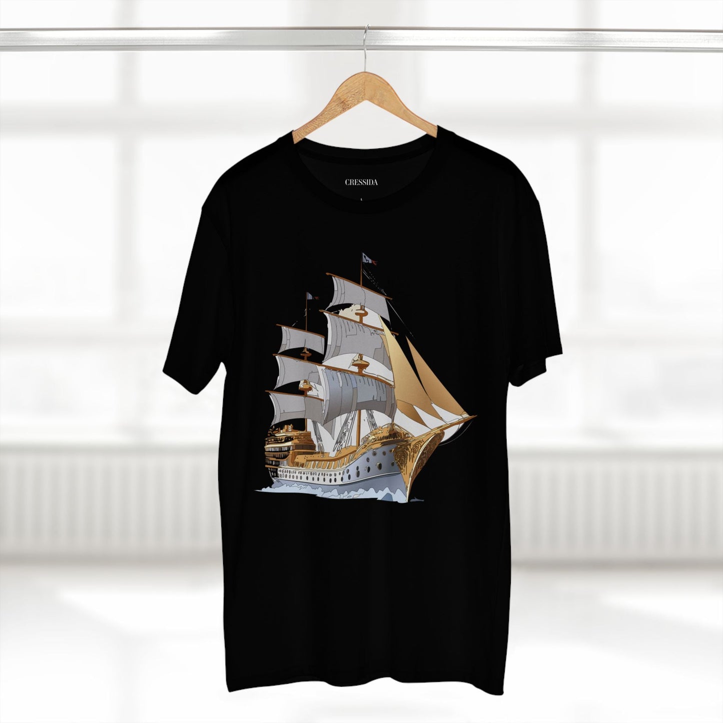 Ship Graphic Unisex 100 Cotton T-Shirt with Gold Frigate Art Design 7