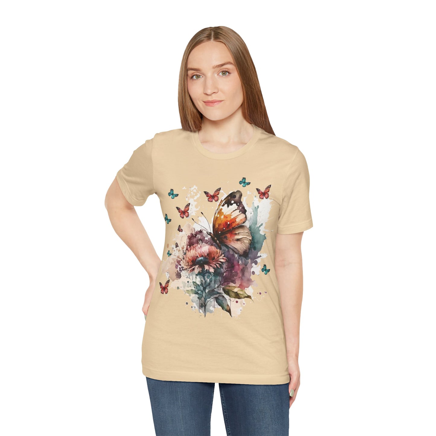 Cotton Tee Shirt with Butterfly Prints