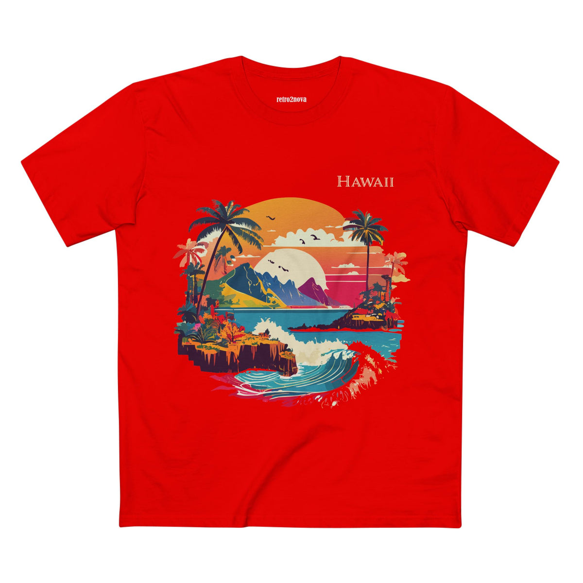 Hawaii Retro Sunset Surf Scene T-Shirt | Tropical Island Palm Beach Tee
