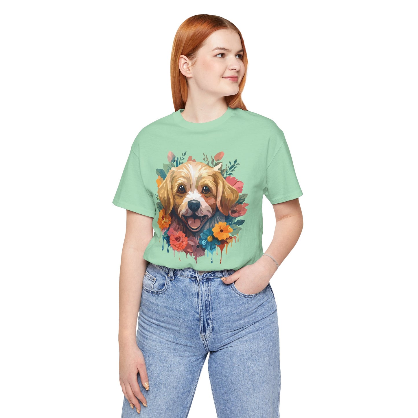 Floral Dog Tee, Animal Shirt, Dog Shirt, Floral Tee, Flower T-shirt, T-Shirt with Animal, Summer Top with Art Design