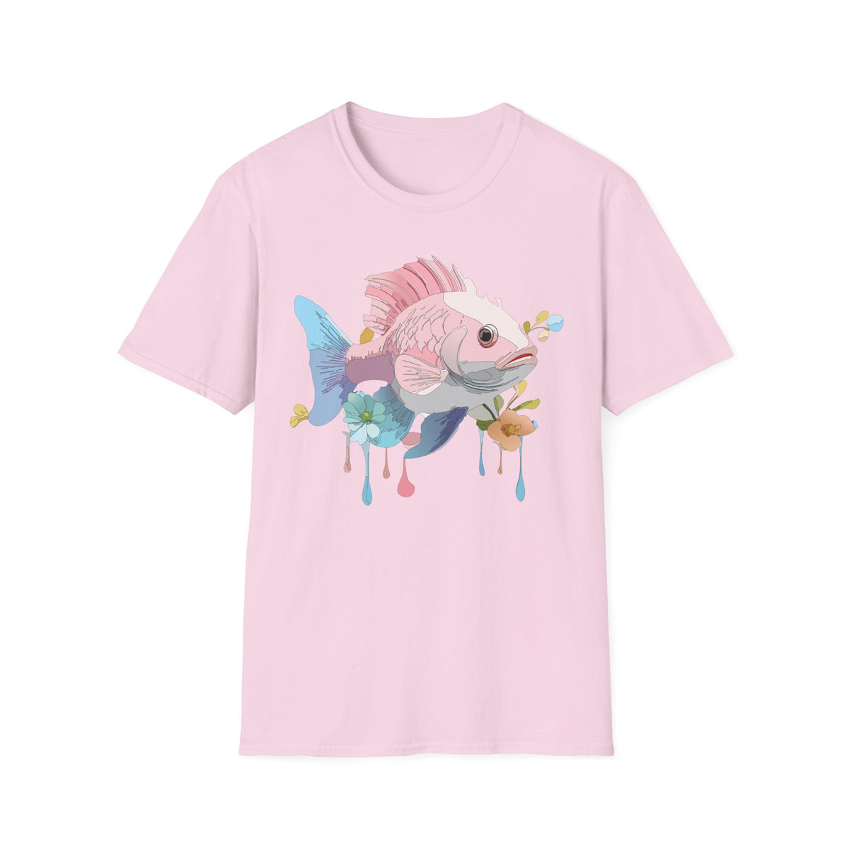 Pastel Fish Illustration T-Shirt | Pink Blue Tropical Fish Art