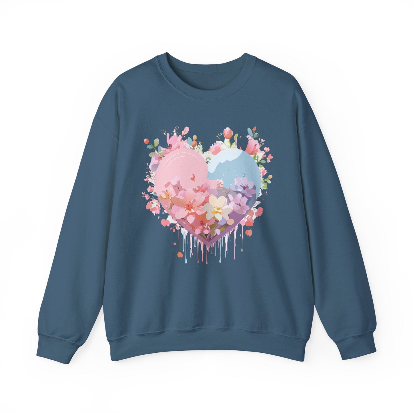 Floral Heart Sweatshirt Unisex Valentine Day Crewneck Gildan 18000 Heavy Blend Winter Wear