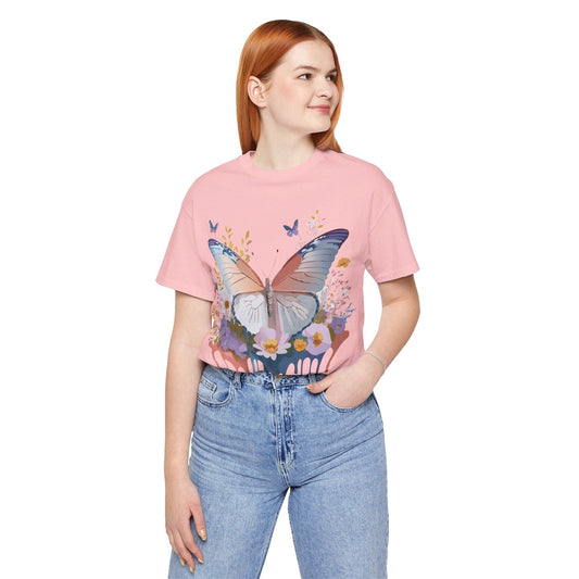 Butterfly Graphic Unisex 100 Cotton Lightweight Vintage Floral Design Jersey Tee 75
