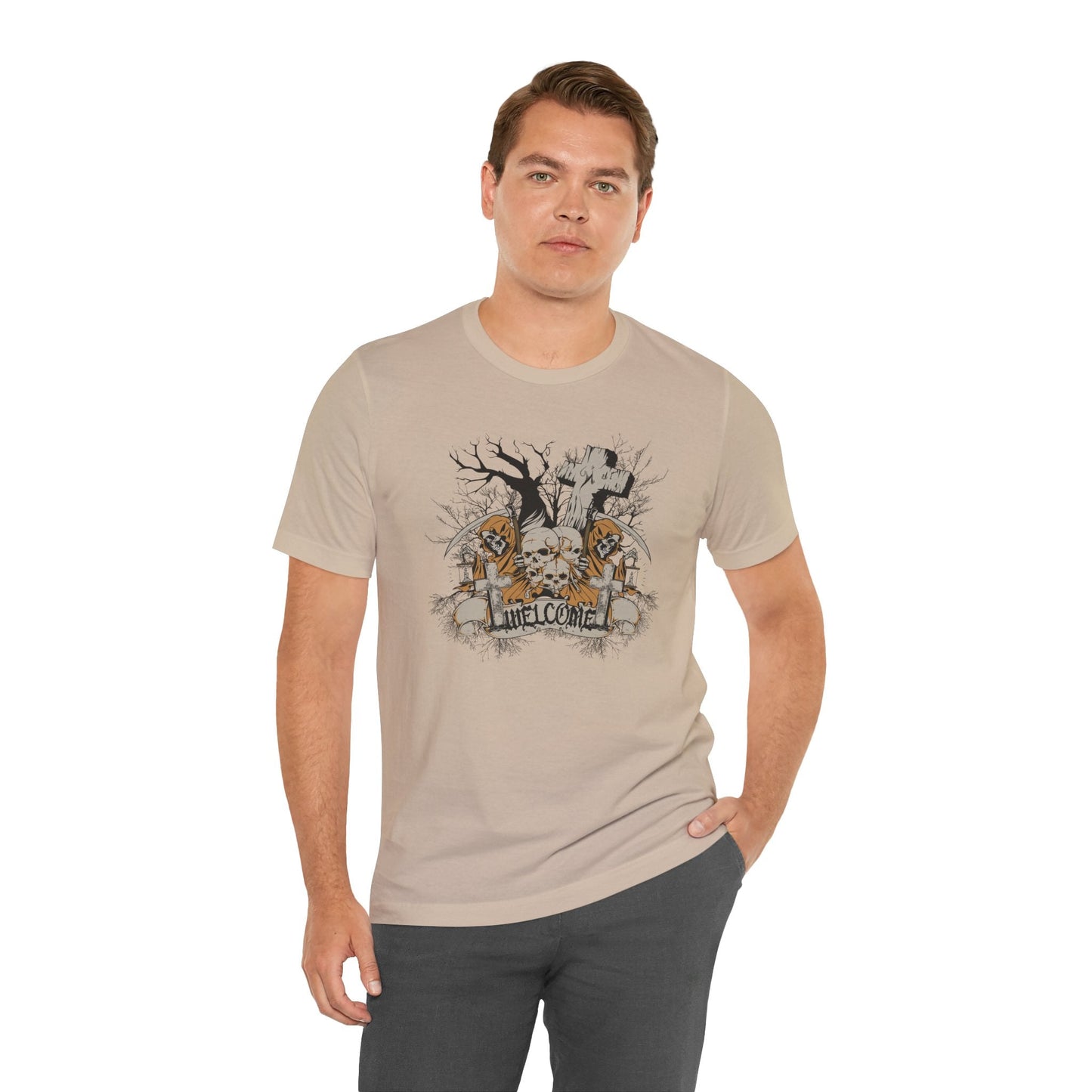 Skull Halloween Graphic Design Unisex Cotton T-Shirt Art-50