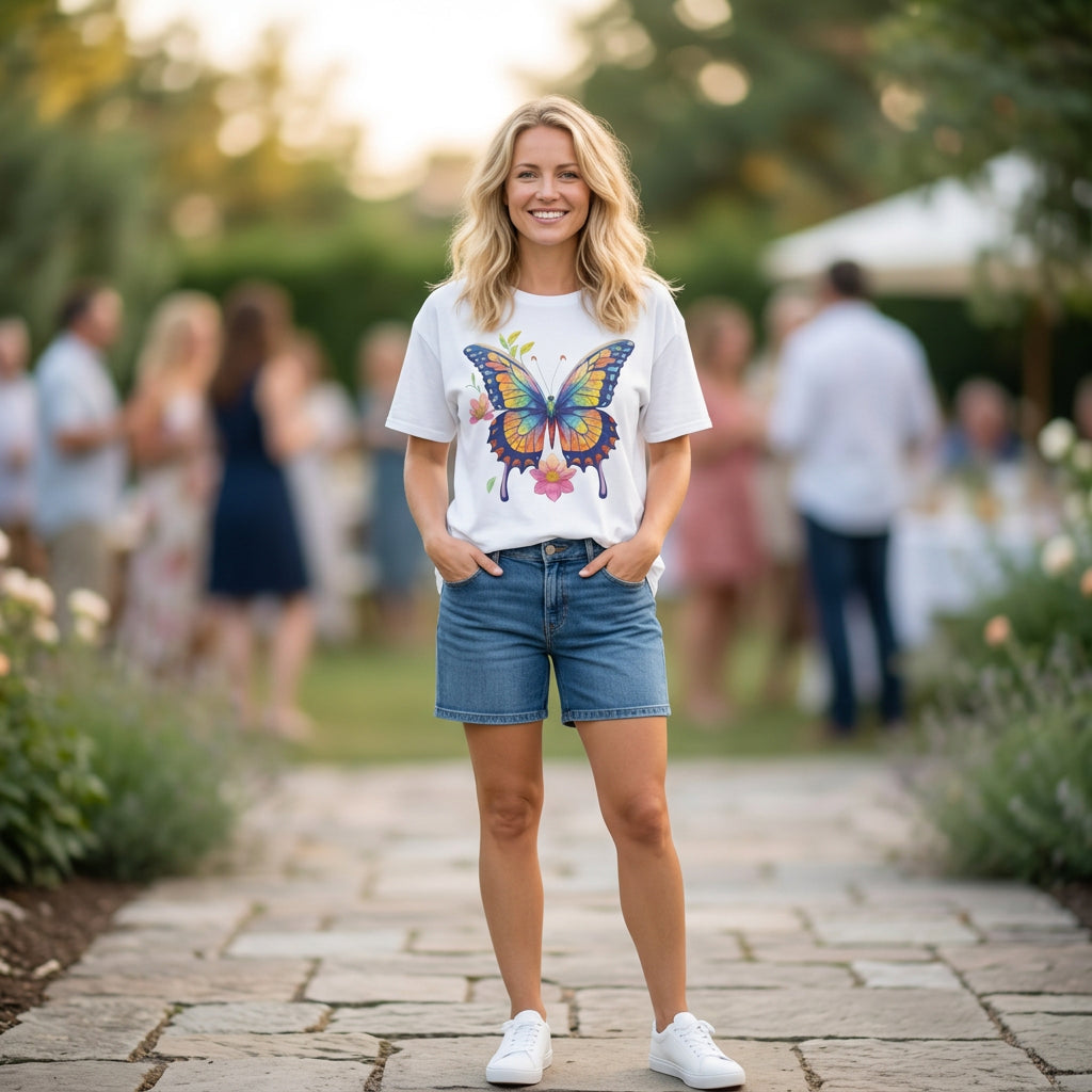 Butterfly Watercolor T-Shirt — Colorful Floral Monarch Graphic Tee Unisex 100 Cotton Gildan T-Shirt