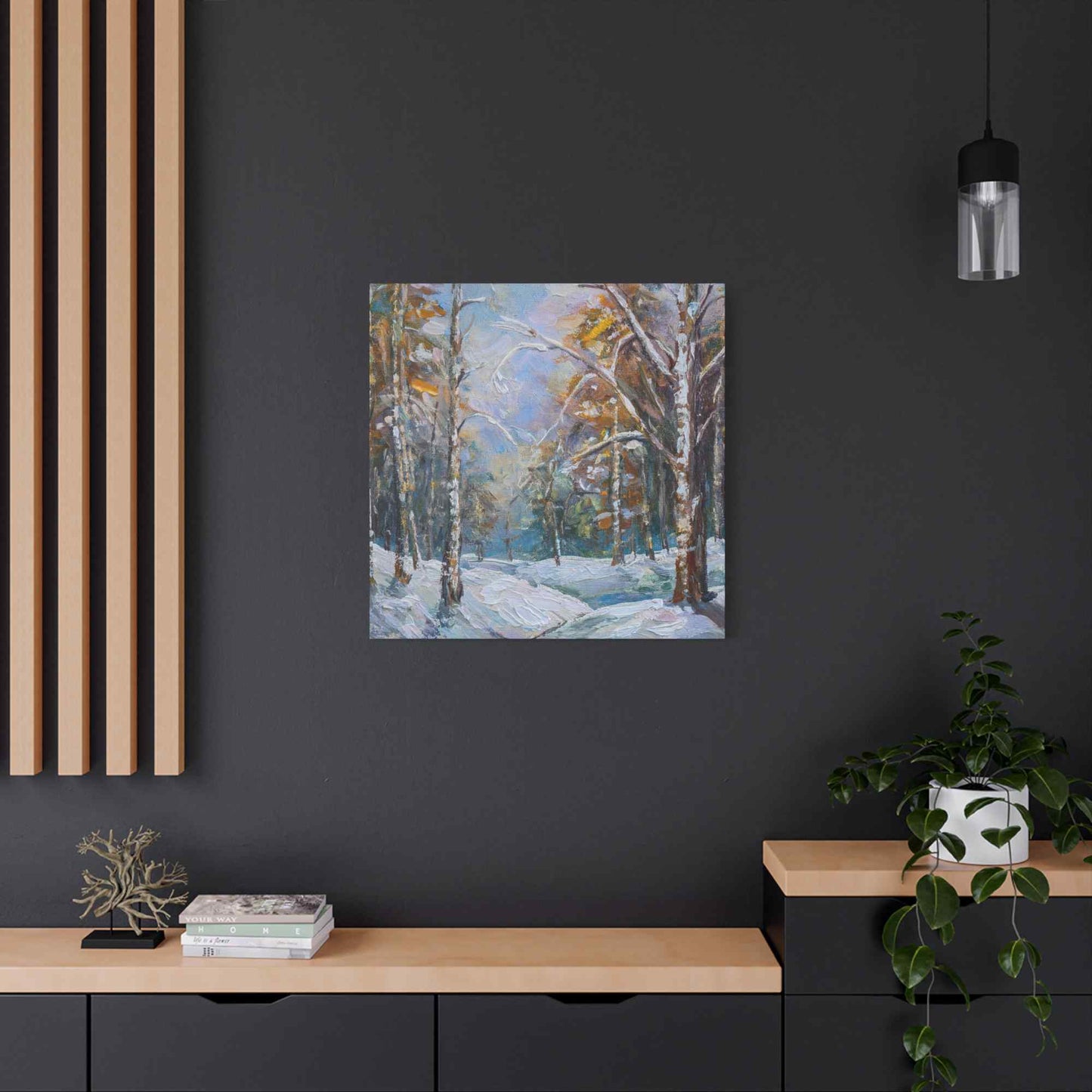 Snow Forest Print Canvas, Oil Paint Print 20x20, 24x24, 30x30, 32x32, 36x36 Art Design Print Pine-Wood Inner Frame MC-80