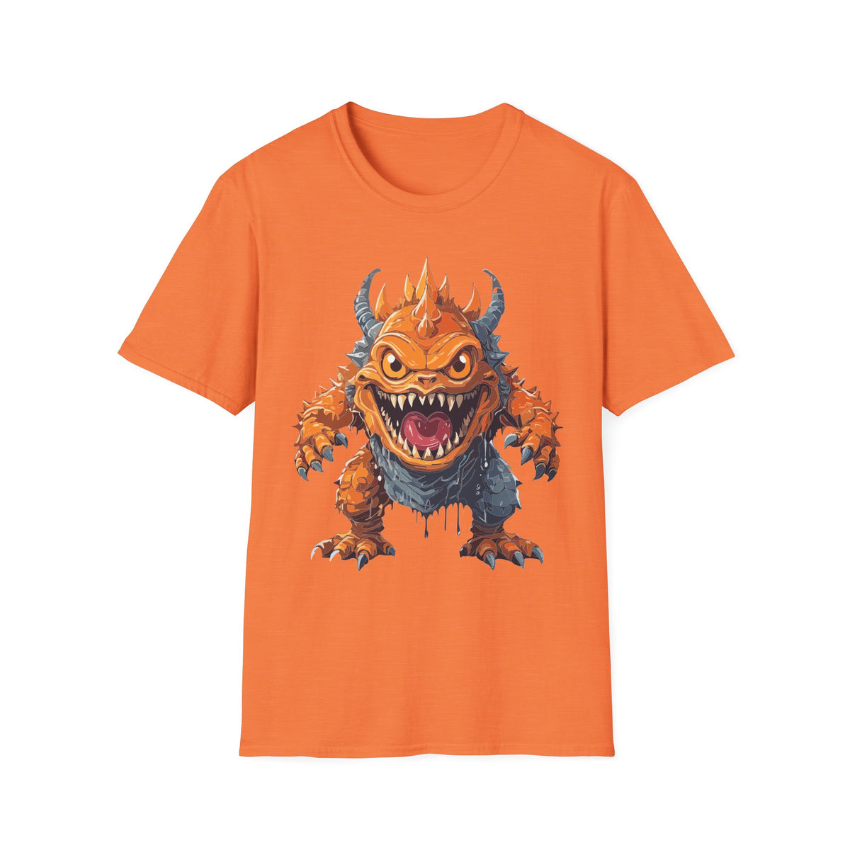 Monster Graphic T-Shirt — Fierce Orange Demon Creature Design Cartoon Graphic Tee Unisex 100 Cotton Gildan T-Shirt
