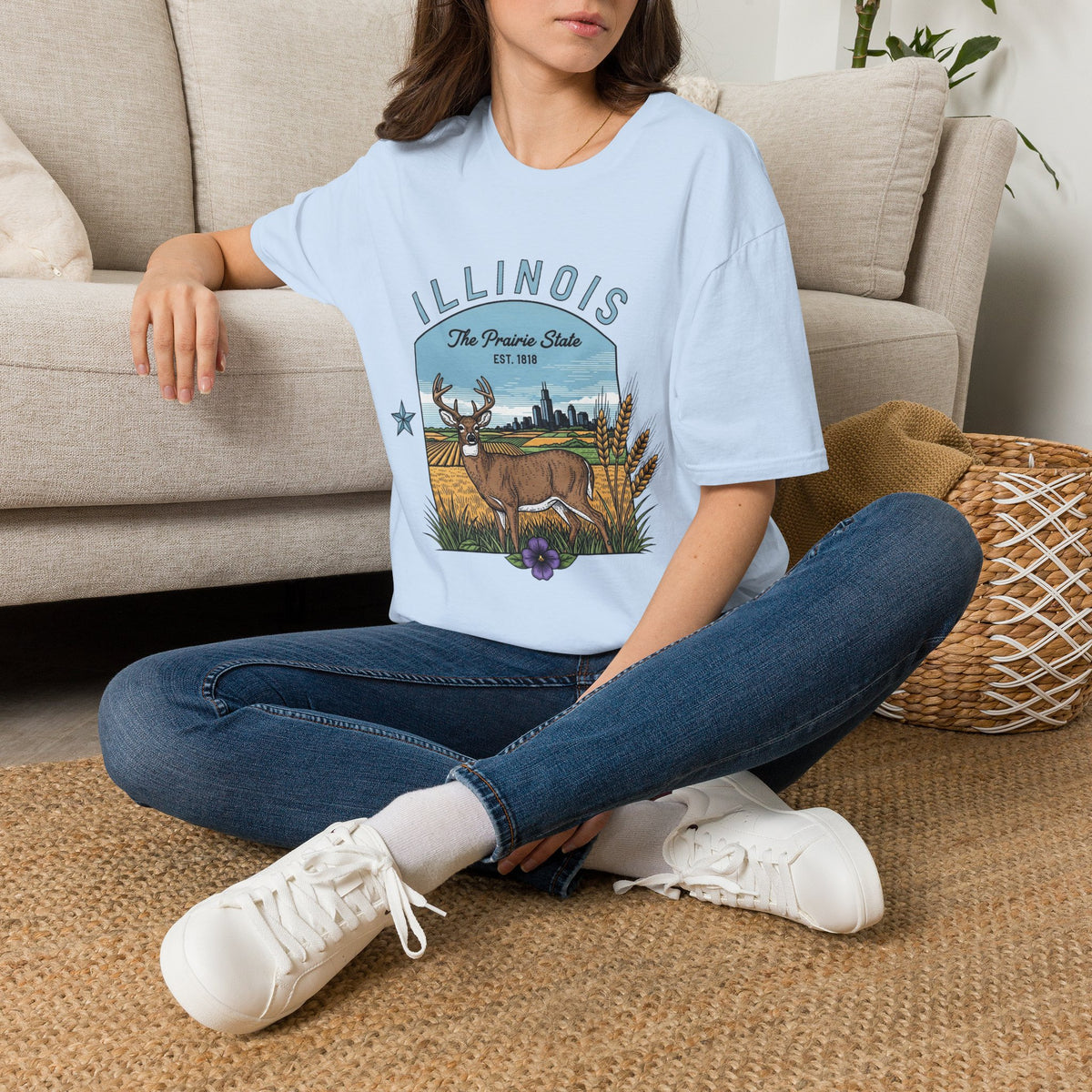 Illinois Deer T-Shirt — The Prairie State Wildlife Travel Tourist Graphic Tee Unisex 100 Cotton Gildan T-Shirt