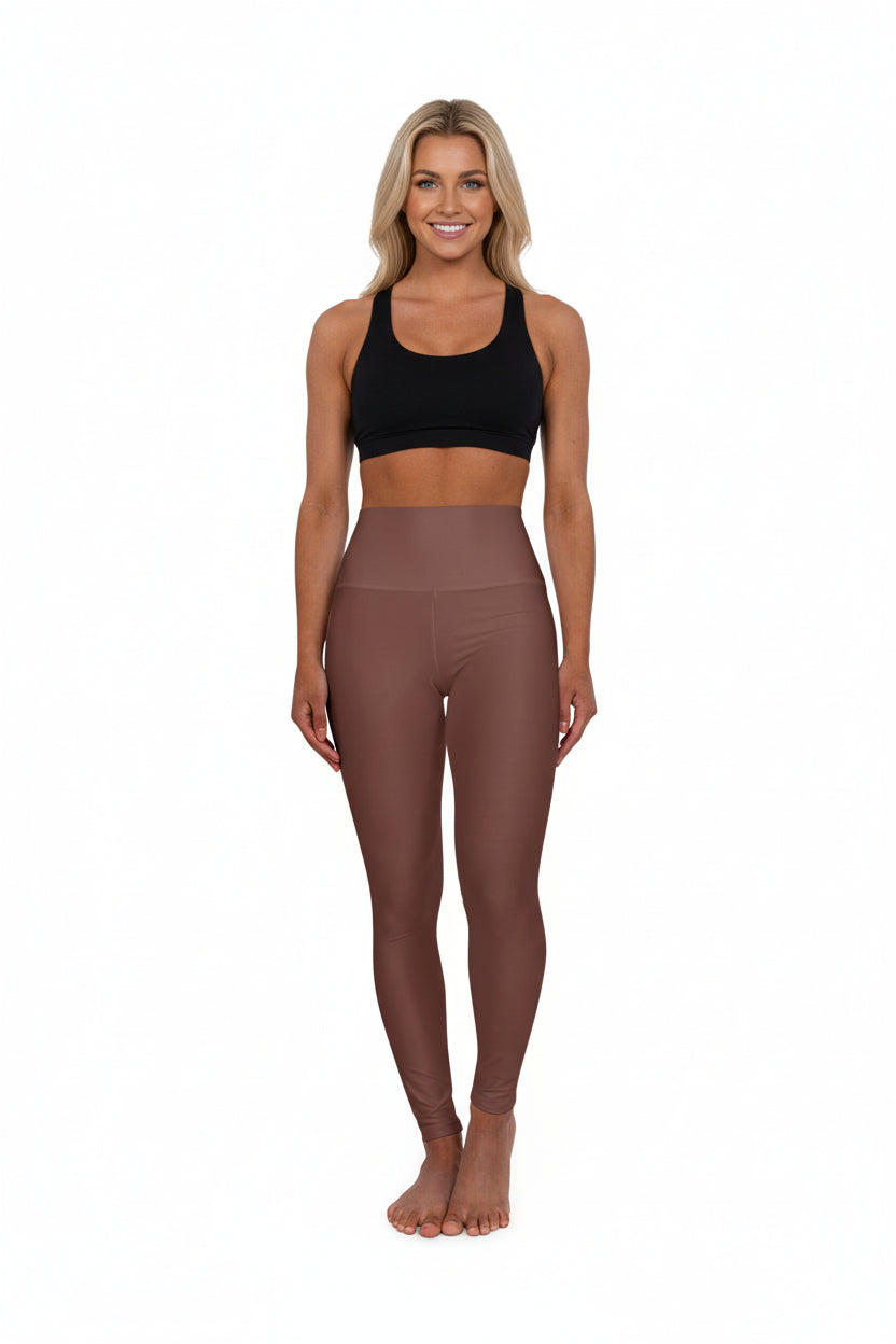 High-Waist Saddle Brown Yoga Leggings Women Poly-Span Seamless Chocolate Activewear