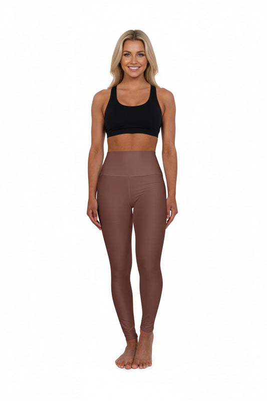 High-Waist Saddle Brown Yoga Leggings Women Poly-Span Seamless Chocolate Activewear