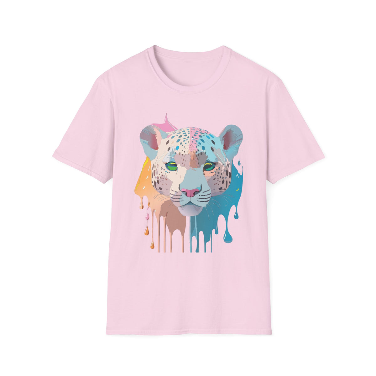 Colorful Leopard Portrait T-Shirt | Dripping Paint Cat Tee