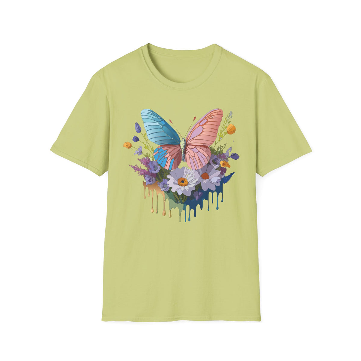 Butterfly Bloom T-Shirt — Pastel Wing Floral Drip Graphic Design Unisex 100 Cotton Gildan T-Shirt