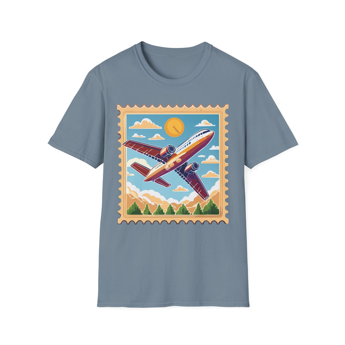 Retro Airplane Stamp design T-Shirt | Vintage Travel Plane Graphic Tee Unisex 100 Cotton Gildan T-Shirt