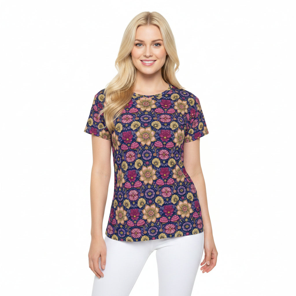 Women Poly T-Shirt with Floral Print