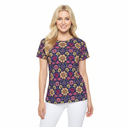 Women Poly T-Shirt with Floral Print