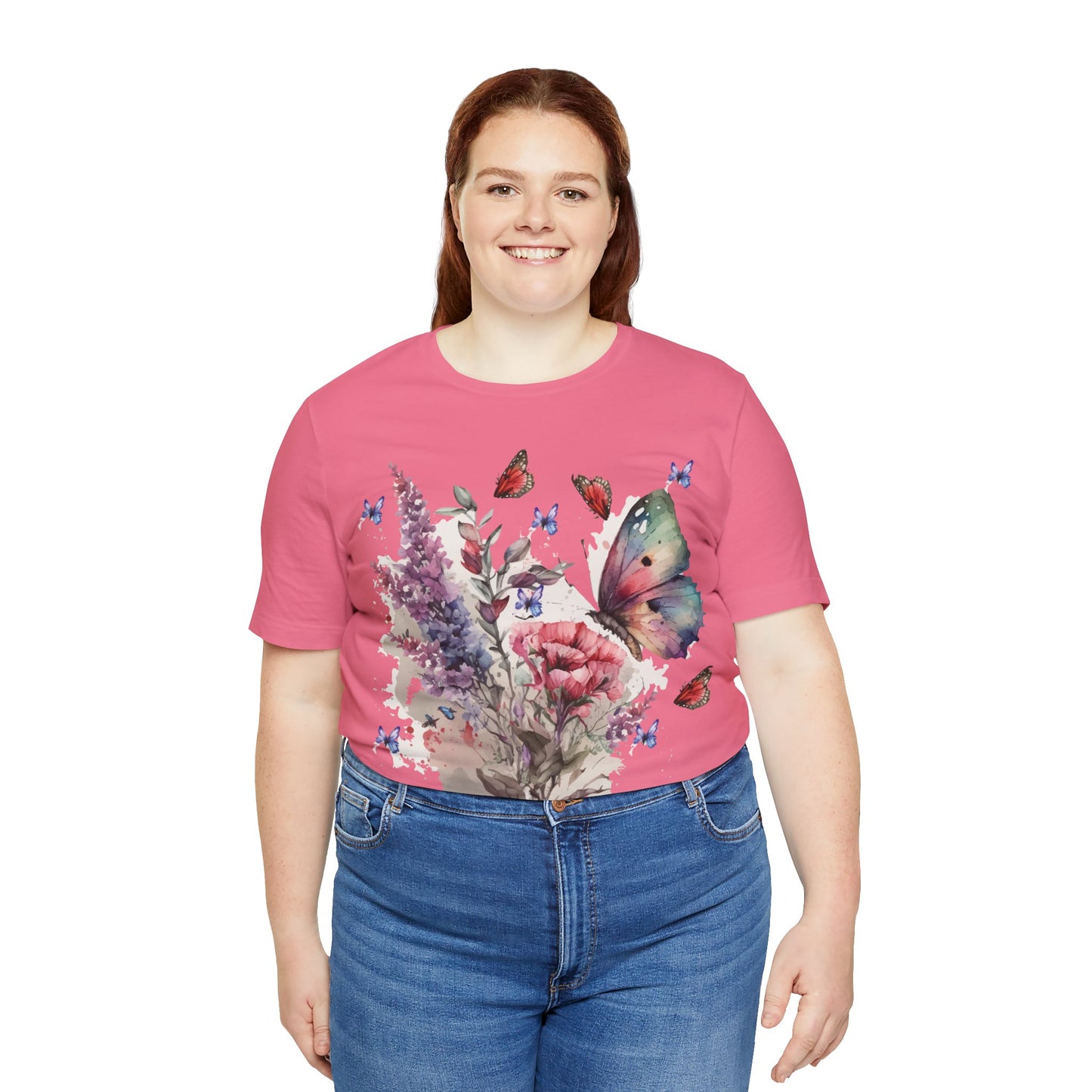 Cotton Tee Shirt with Butterfly Prints