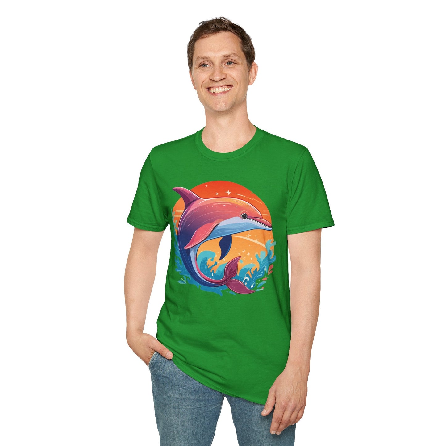Dolphin Shirt Unisex Tee 100 Percent Ring Spun Cotton Softstyle Gildan 64000 Comfort Fit
