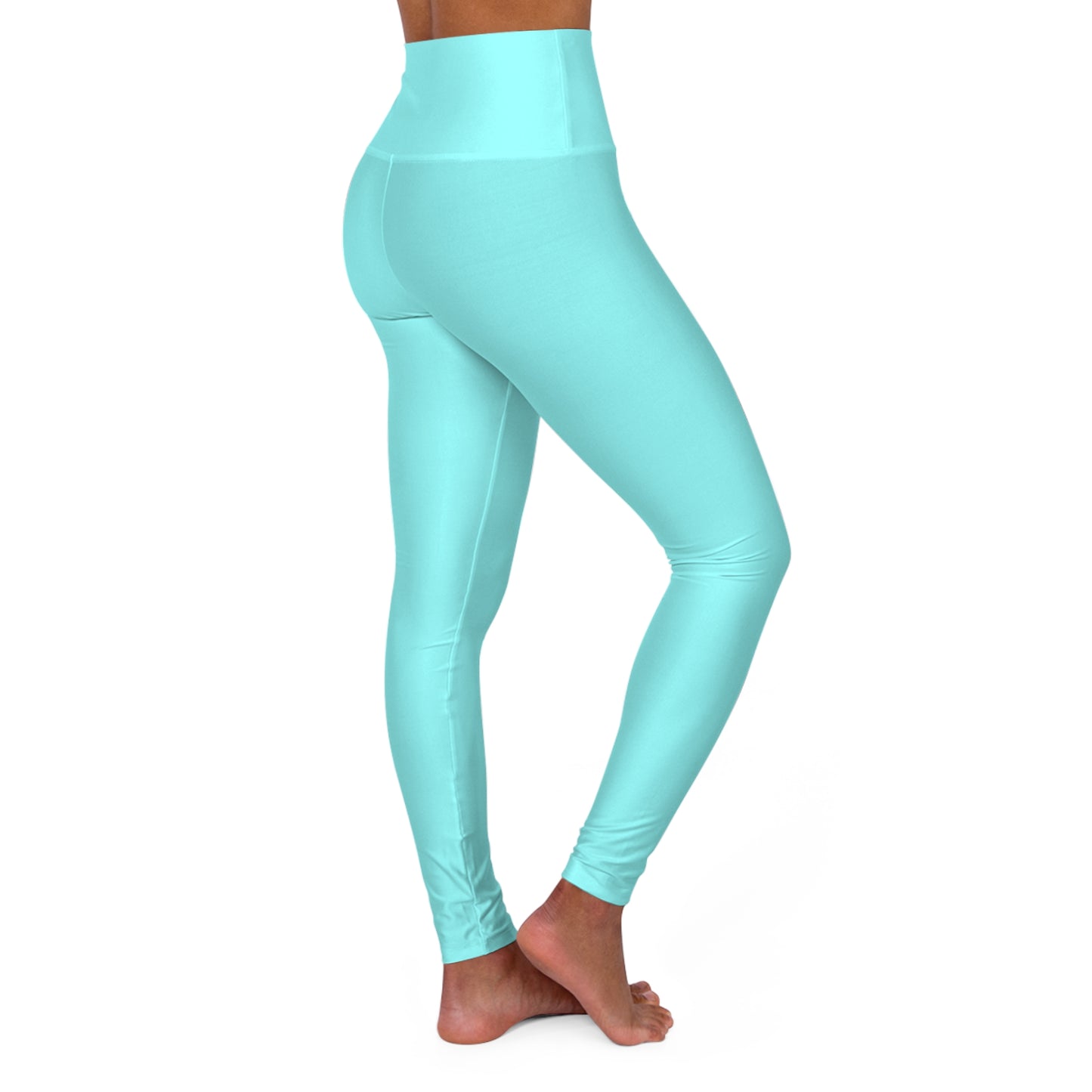 High-Waisted Pale Cyan Blue Yoga Leggings Women's Seamless Poly-Span Stretchy Aqua Activewear Pants