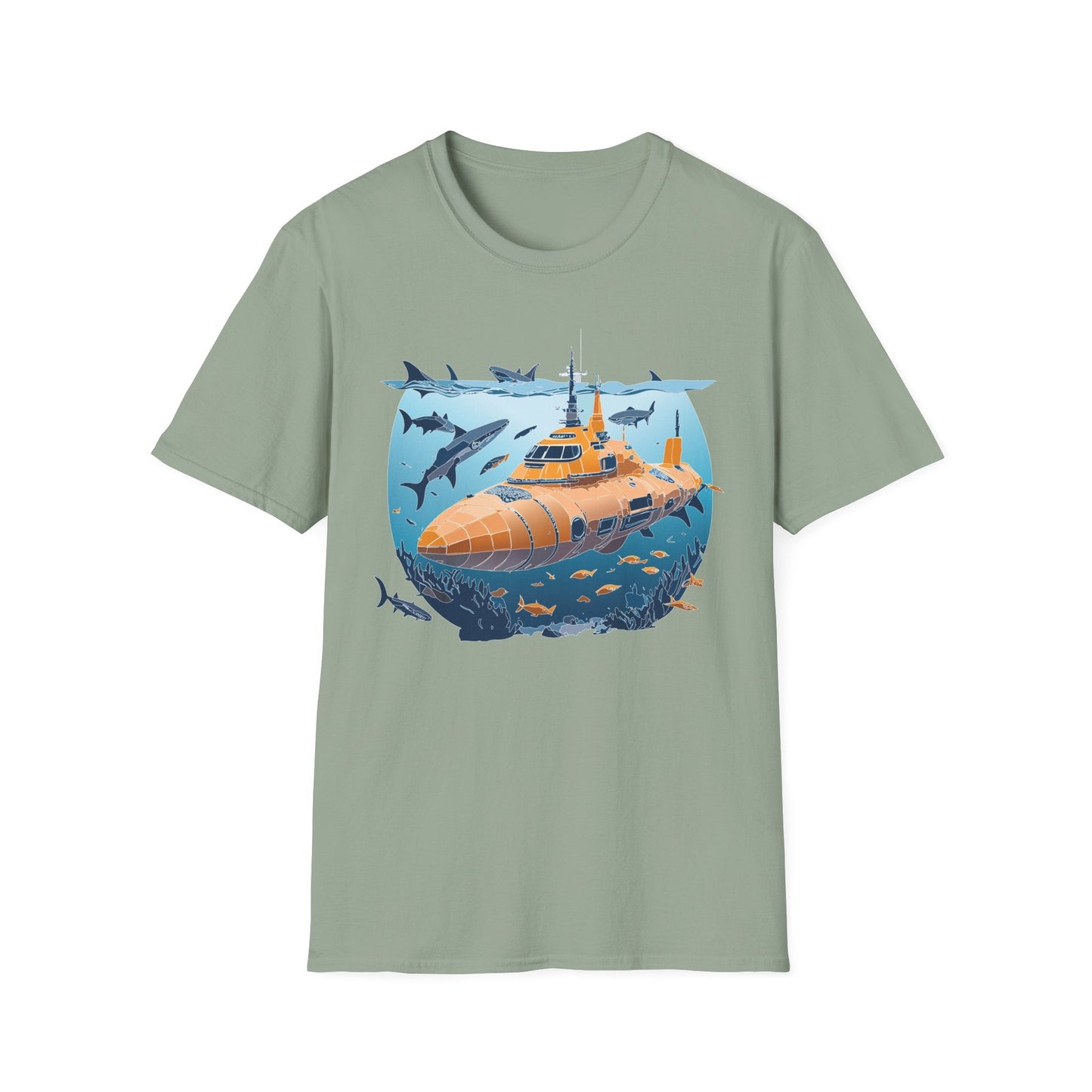 Ocean Graphic Tee Shirt Unisex Softstyle 64000 Gildan Lightweight Breathable Ocean Design U Boat