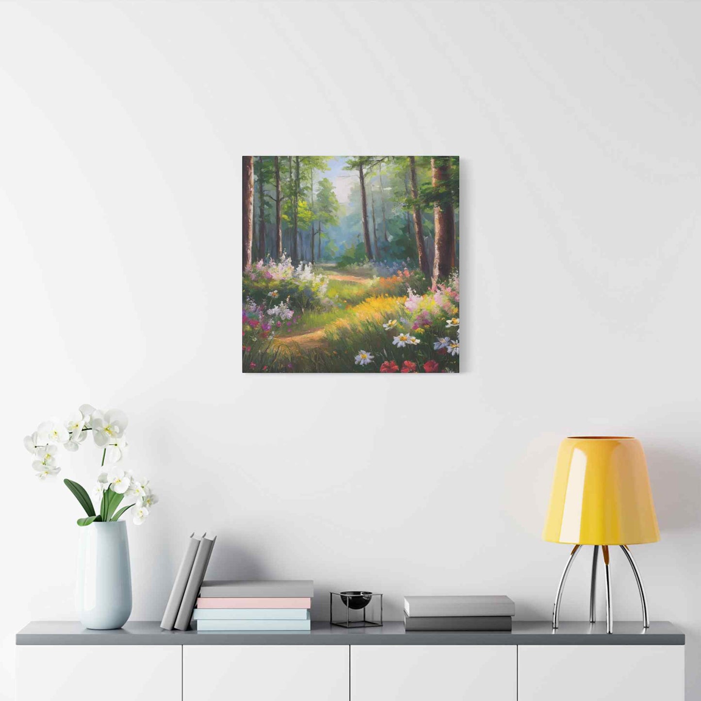 Summer Forest Print Canvas, Oil Paint Print 20x20, 24x24, 30x30, 32x32, 36x36 Art Design Print Pine-Wood Inner Frame MC-91
