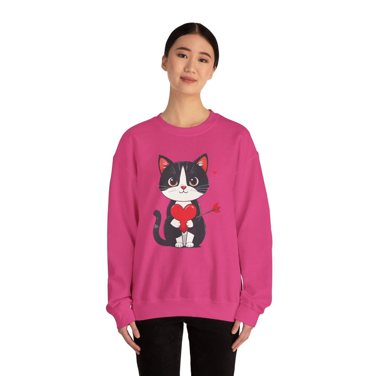 Cat Heart Sweatshirt Unisex Valentines Day Gift Fifty Fifty Cotton Polyester Animal Sweatshirt 18000