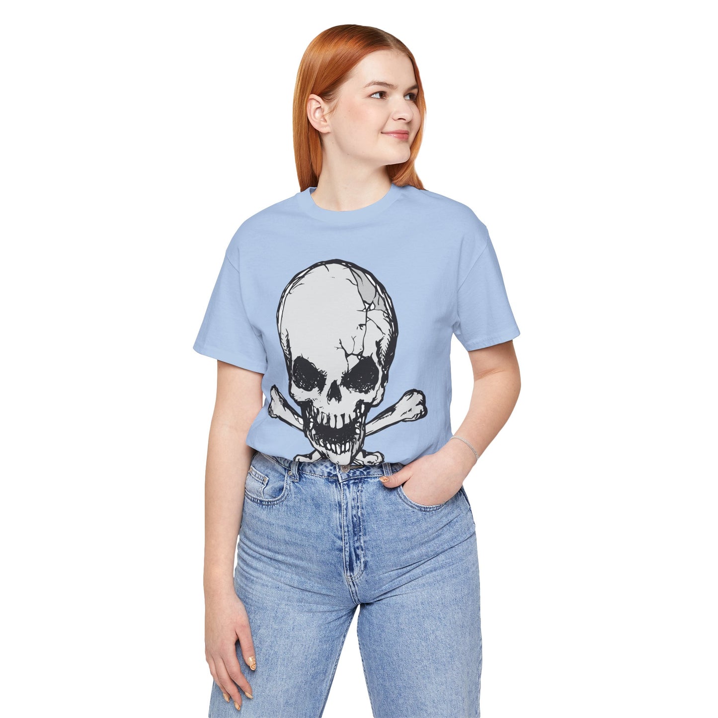 Grey Skull Graphic Design Tee, Skull Shirt, Vintage Tees, Art Design T-Shirt, Vintage Graphic Tee, Art Shirts with Skulls