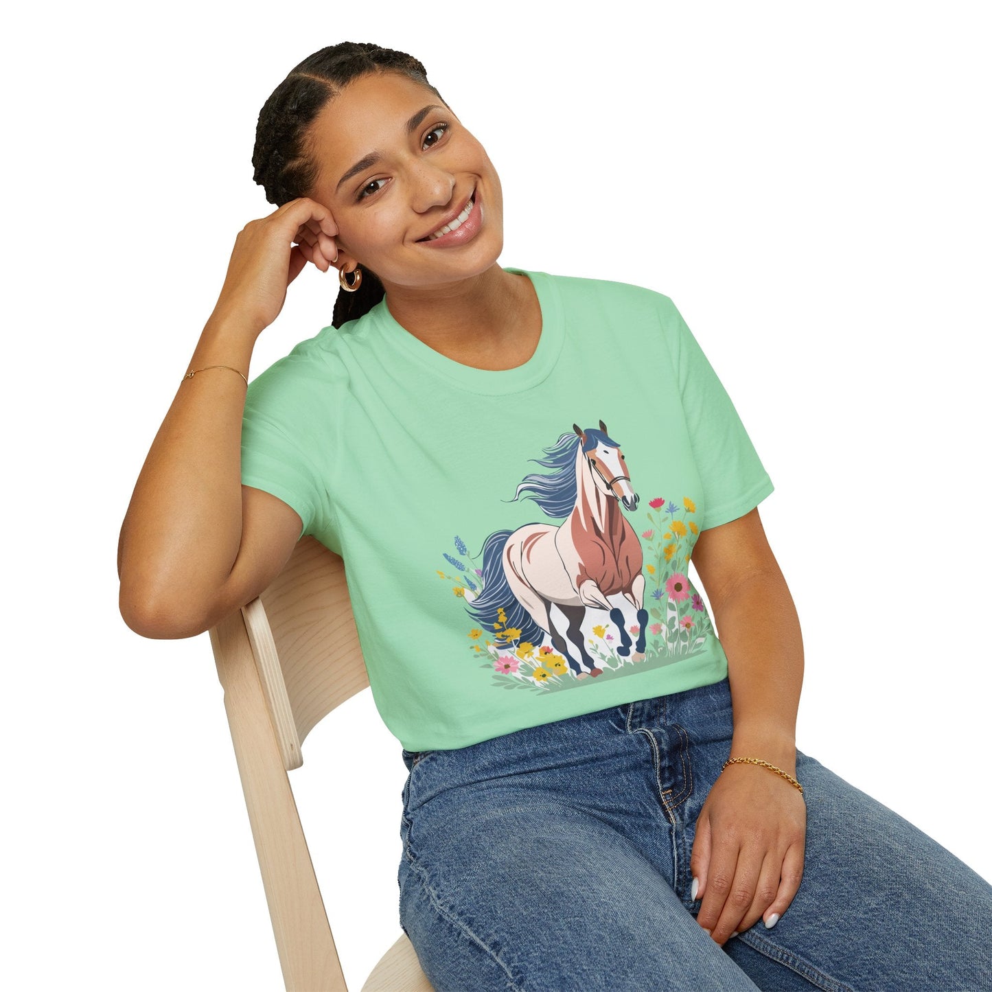 Unisex Horse Tee Softstyle Cotton Shirt With Animals Design Graphic