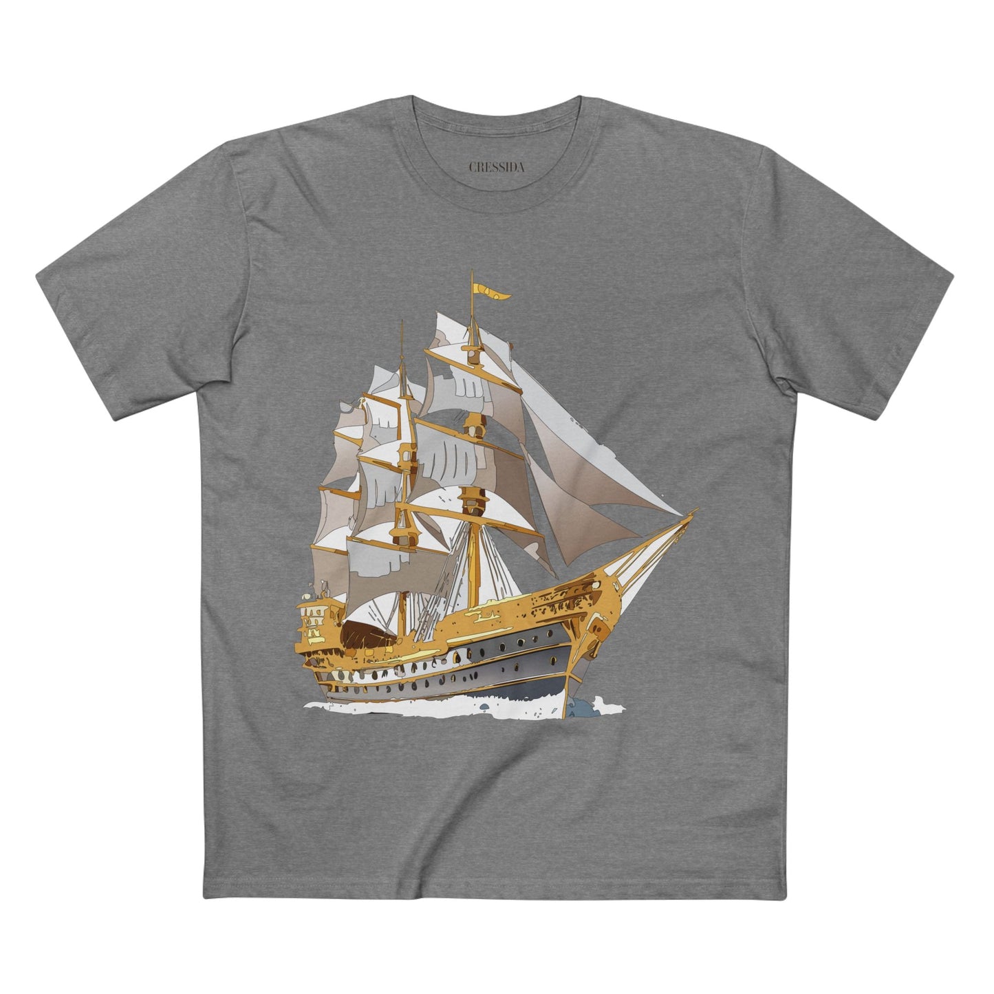 Ship Graphic Unisex 100 Cotton T-Shirt with Gold Frigate Art Design 19