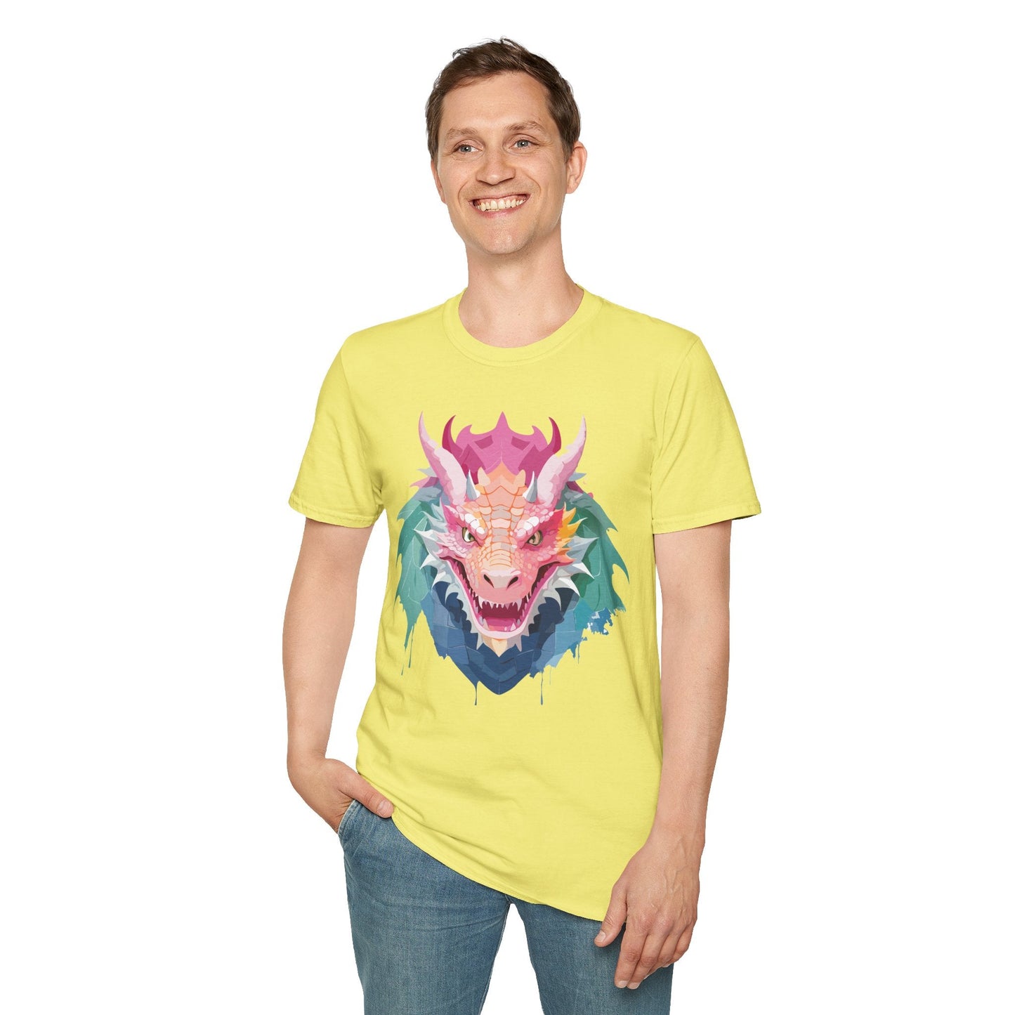 Dragon T Shirt Unisex Softstyle Cotton Tee With Animal Art Design Graphic Print Artwork