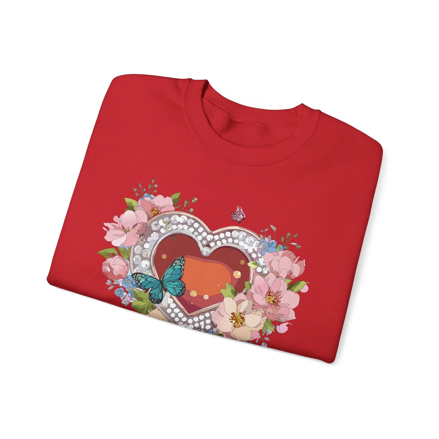 Floral Heart Sweatshirt Unisex Valentines Day Edition Gildan 18000 Heavy Blend Crewneck