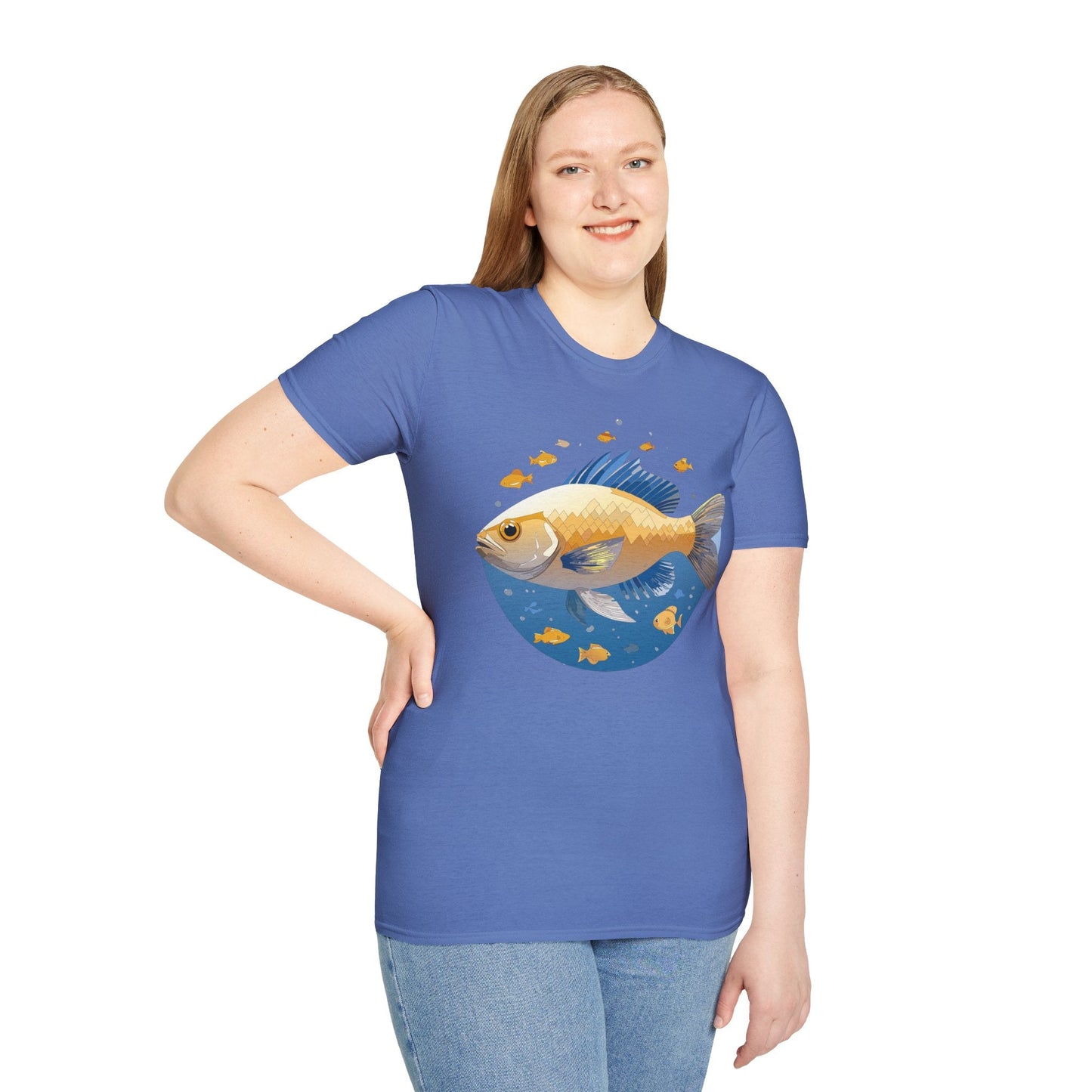 Fish Art Graphic Tee Shirt Unisex Gildan Softstyle 64000 100 Percent Ring Spun Cotton