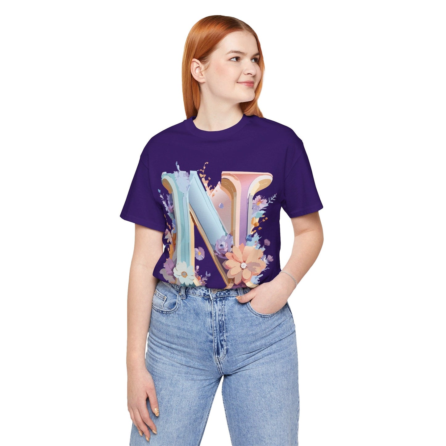 Letter N Shirt Graphic Tee Unisex Vintage Inspired Art Adelpha Design Short Sleeve