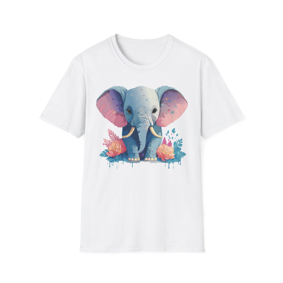 Colorful Baby Elephant Illustration T-Shirt | Cute Watercolor Animal Tee
