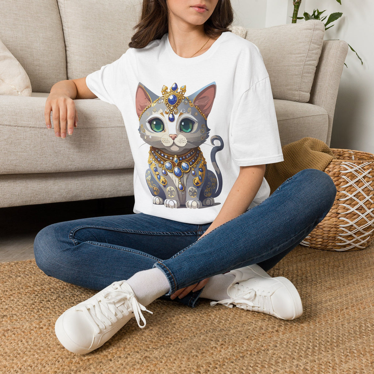 Jeweled Royal Cat T-Shirt | Gemstone Crown Kitty