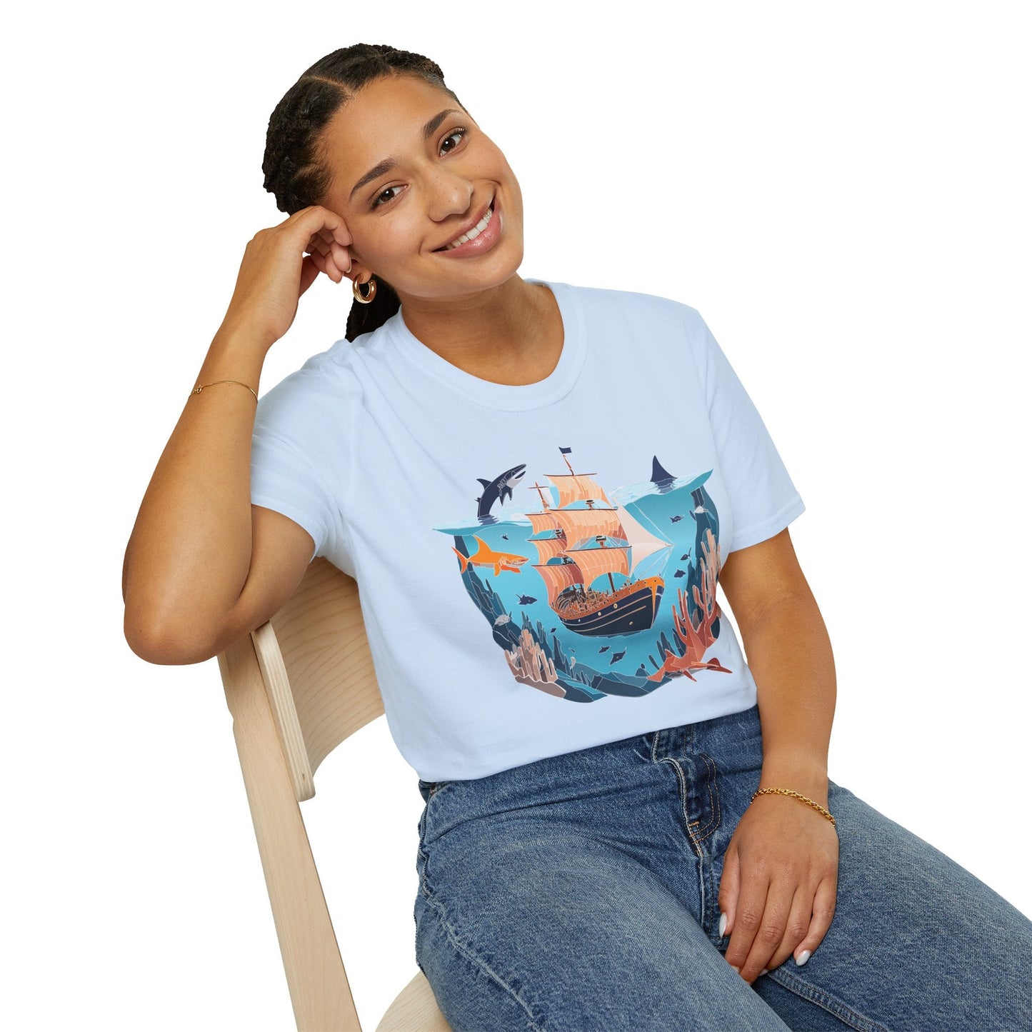 Ocean Tee Shirt Unisex Softstyle 64000 U Boat Design 100 Percent Ring Spun Cotton Tee