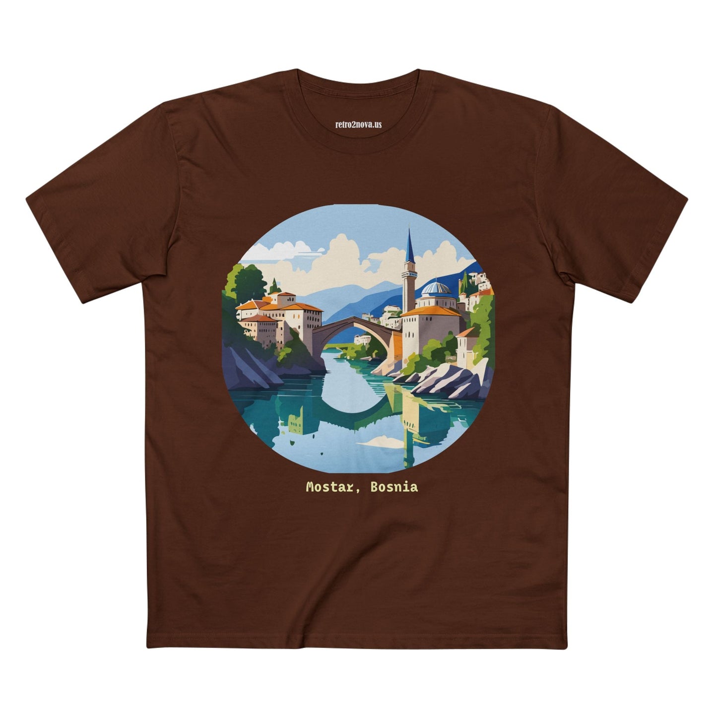 Unisex Premium Cotton Tee With Original Art Design Retro2Nova Travel And Bosnia Theme Shirt
