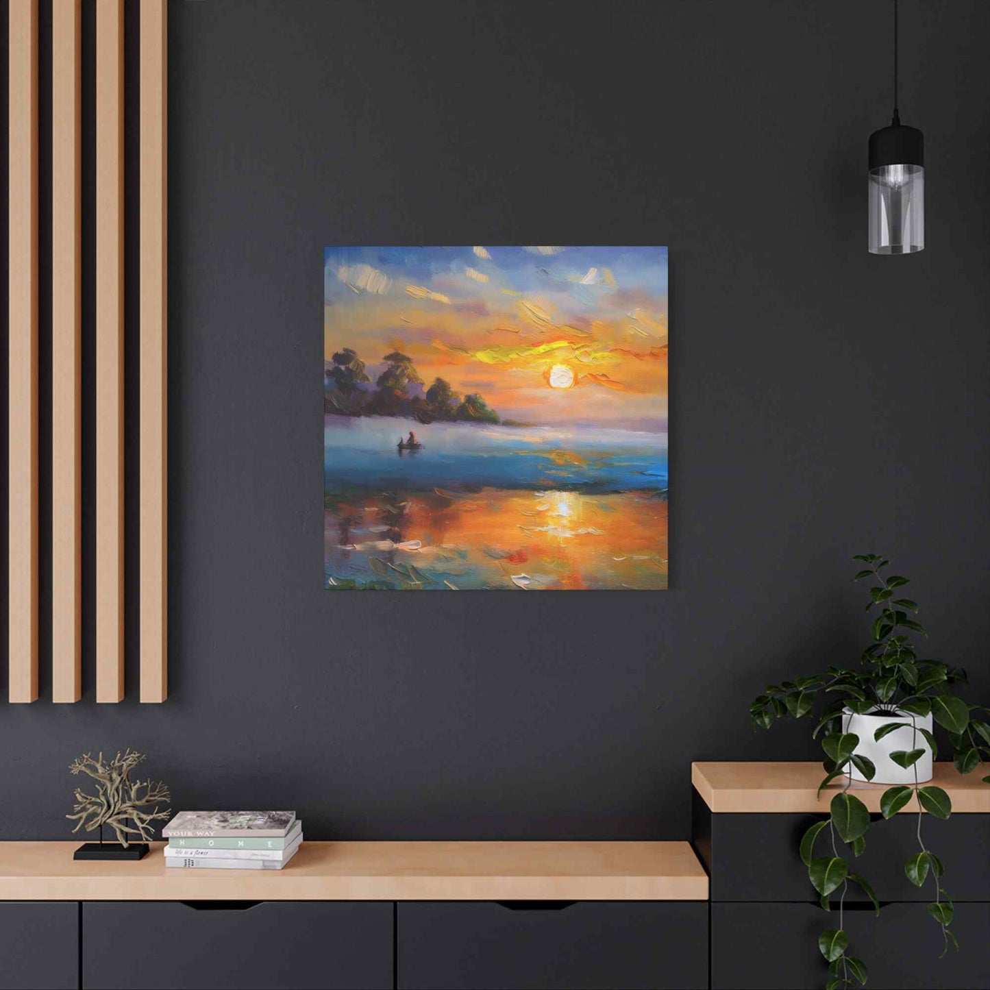 Sunrise Print Canvas, Oil Paint Print 20x20, 24x24, 30x30, 32x32, 36x36 Art Design Print Pine-Wood Inner Frame MC-43
