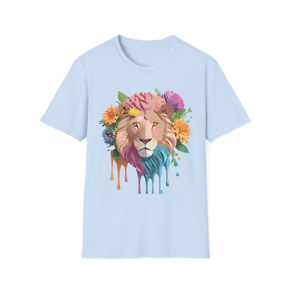 Floral Lion Portrait T-Shirt | Colorful Drip Mane Tee